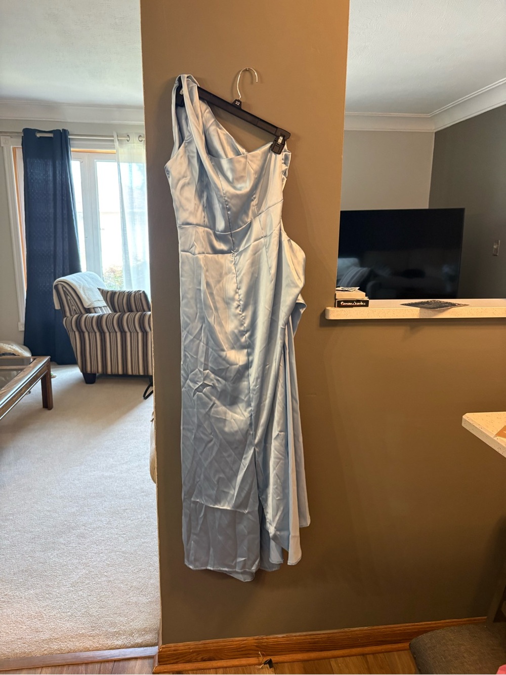 Baby blue satin one shoulder dress - Picture 3 of 5